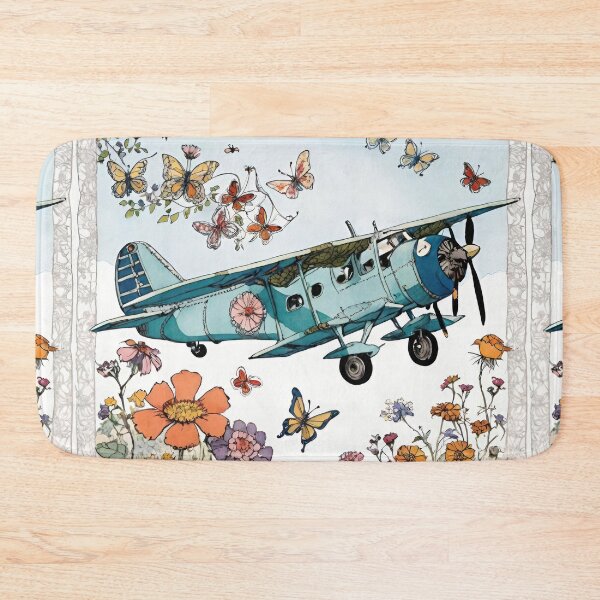 Item preview,  Butterfly Flight Over Wildflower Skies - Vintage Propeller Airplane Flying Over Wildflowers And Butterflies designed and sold by CarrollGene.