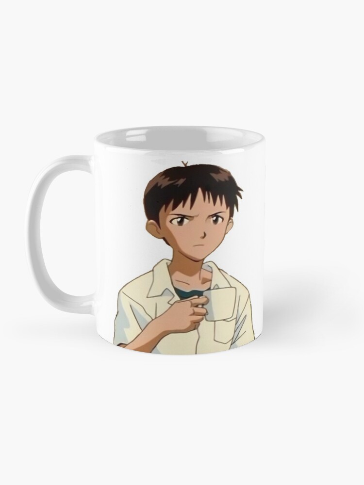 Alternate view of shinji holding a mug on a mug Mug