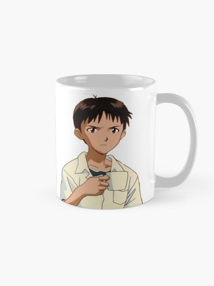 Alternate view of shinji holding a mug on a mug Mug
