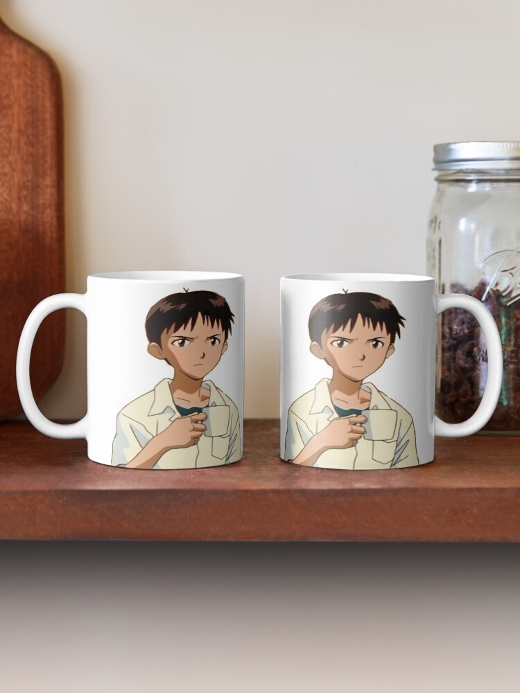 Alternate view of shinji holding a mug on a mug Mug