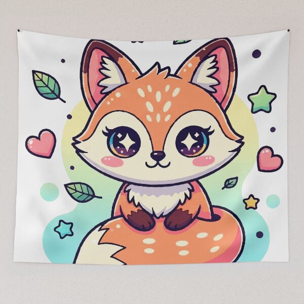 Artikelvorschau, Kawaii Fox - Niedliche und farbenfrohe Illustration für Aufkleber und T-Shirts entworfen und verkauft von Ojo de Lilith.