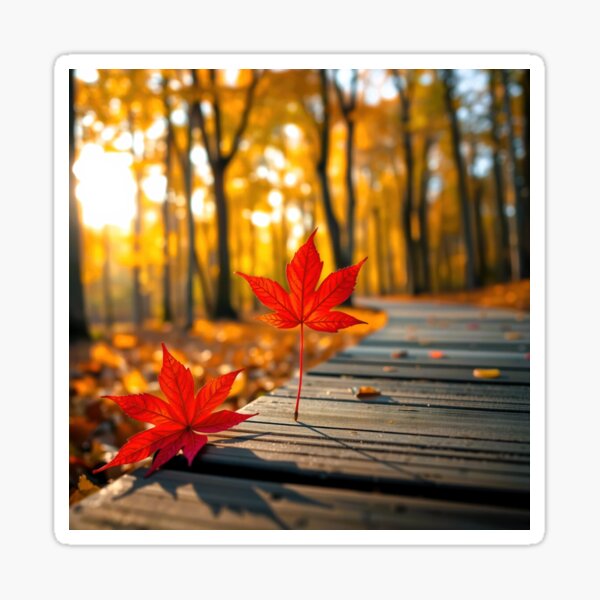 Aperçu de l'œuvre Feuille rouge sur le chemin d'automne créée et vendue par CTM ArtStudio.