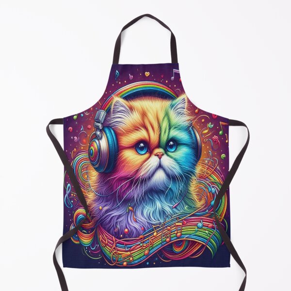 Artikelvorschau, Ribbon Cat in Musiknotation und Kopfhörern KI generiert entworfen und verkauft von BrightrDayMusicArt.