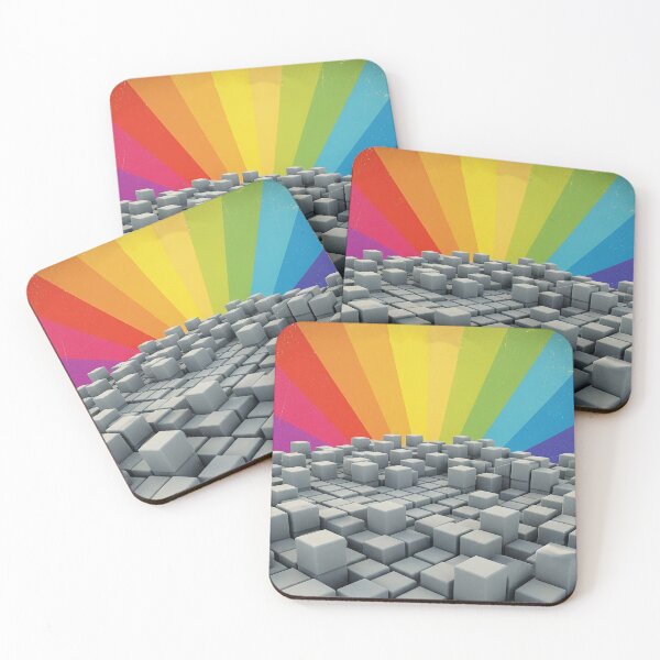 Item preview, Paradise of grey cube Nerd retro poster with rainbow background designed and sold by The Nerd Gift Source.