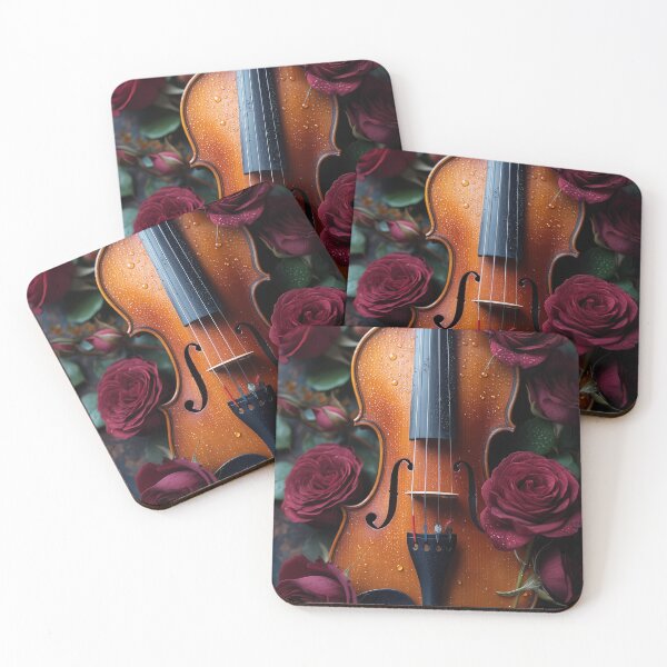 Item preview, Vintage Violin Close-Up with Dewdrops and Red Roses designed and sold by ArtiQreate.