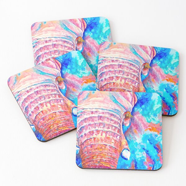 Item preview, A gorgeous painting of a pink and turquoise) elephant to bring joy and luck to your life. designed and sold by Tricia Saroya Designs.