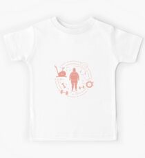 Fat man and different sports equipment. Kids Tee