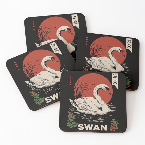 Artikelvorschau, Swan Serenity – Japanischer Wabi-Sabi-Tierdruck mit roter Sonne entworfen und verkauft von TuncGK.