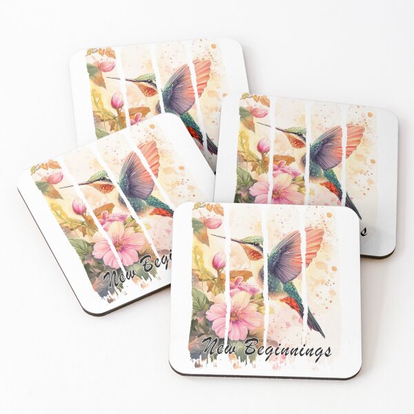 Item preview, New Beginnings, Humming Bird Water Color, Vintage Floral, Floral Watercolor, Cottagecore, Brushstroke Watercolor designed and sold by BoastInArt.