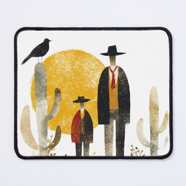 Item preview, Minimalist Cowboy Father and Son in the Desert – Western Sunset Art designed and sold by dawnleblanc55.