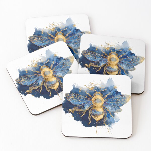 Item preview, Blue Watercolour Bee with Flowers - Botanical Insect Art Illustration designed and sold by Kollibri.