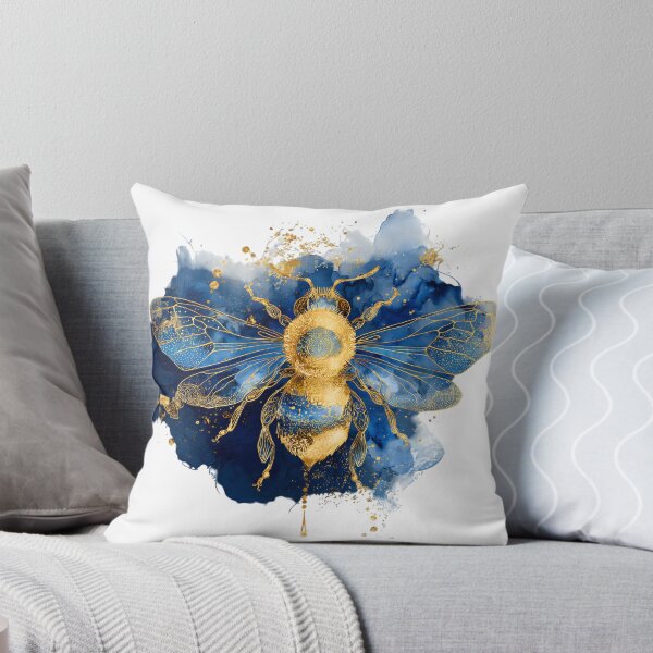 Item preview, Blue Watercolour Bee with Flowers - Botanical Insect Art Illustration designed and sold by Kollibri.
