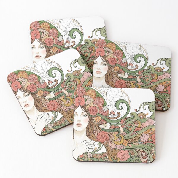 Item preview, Modern Art Nouveau Illustration - Elegant Female Figure with Floral and Animal Details designed and sold by  Ojo de Lilith.