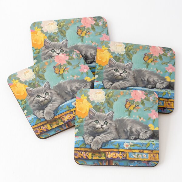 Item preview, Grey fluffy kitten in chinoiserie interior designed and sold by SophieClimaArt.
