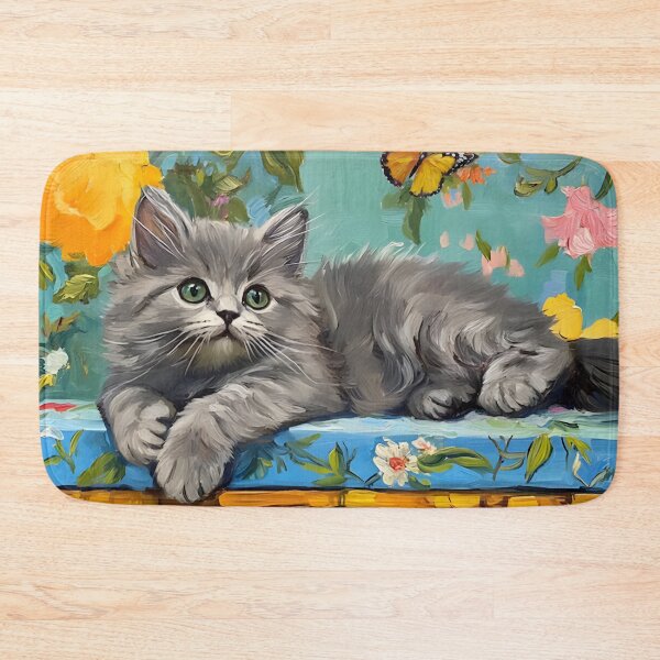 Item preview, Grey fluffy kitten in chinoiserie interior designed and sold by SophieClimaArt.