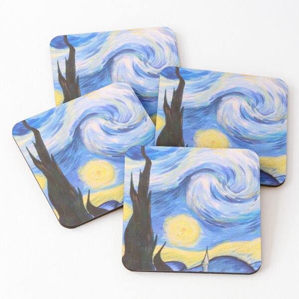 Artikelvorschau, Von der Sternennacht inspiriertes Gemälde – Wirbelnder Himmel und Dorflandschaft im Van Gogh-Stil entworfen und verkauft von GiveitaGogh.