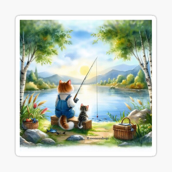 Item preview, Feline Father and Son Fishing Tale designed and sold by rmoneeshop.