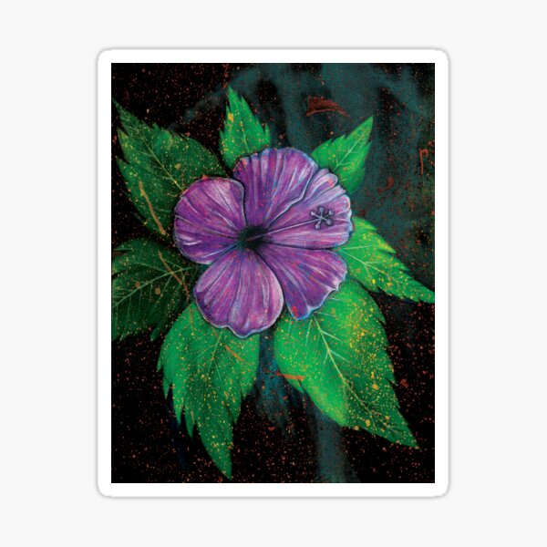 Purple Hibiscus Flower – Realistic Botanical Mixed Media Art Sticker