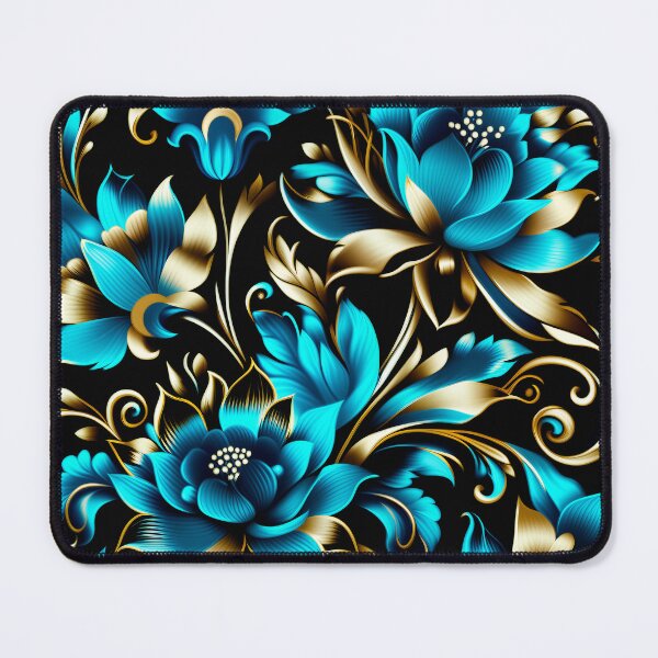 Item preview, Elegant Teal and Gold Botanical Pattern on Black | Seamless Floral Design designed and sold by Juliette Ozkalfayan.