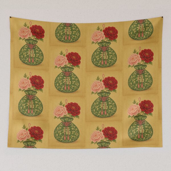 Item preview, Korean Folk Art Lucky Pouch Peony Print Traditional Korean Painting designed and sold by allpalgo.
