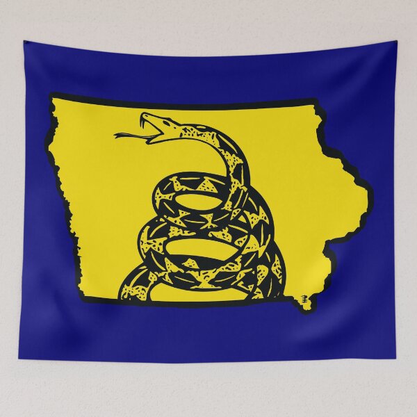 Item preview, IOWAN  - Libertarian - Don't Tread On Me Gadsden Snake on  IOWA   Map on Blue default background, #020279 designed and sold by pelagio.