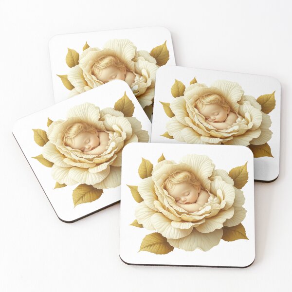 Item preview, Golden-Haired Baby Sleeping in Cream Rose | Soft Neutral Floral Nursery Art designed and sold by Art of Ngu.