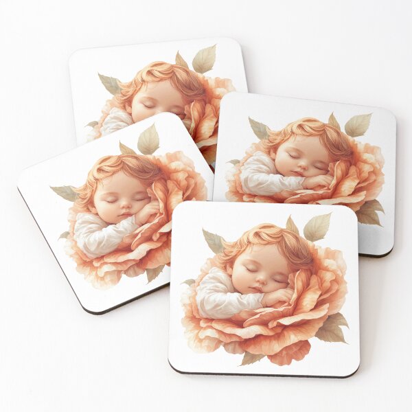 Item preview, Sleeping Baby in Peach Rose Bloom | Warm Floral Fantasy Nursery Wall Art designed and sold by Art of Ngu.