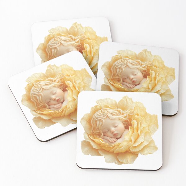 Item preview, Blonde Baby Sleeping in Yellow Rose | Sunny Floral Fantasy Nursery Wall Art designed and sold by Art of Ngu.
