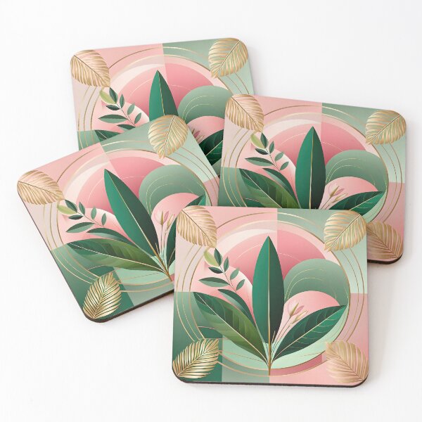 Item preview, Mid Century Botanical Retro Geometric Leaves  Florals  Pink Dark Green designed and sold by Prints and Lifestyle.
