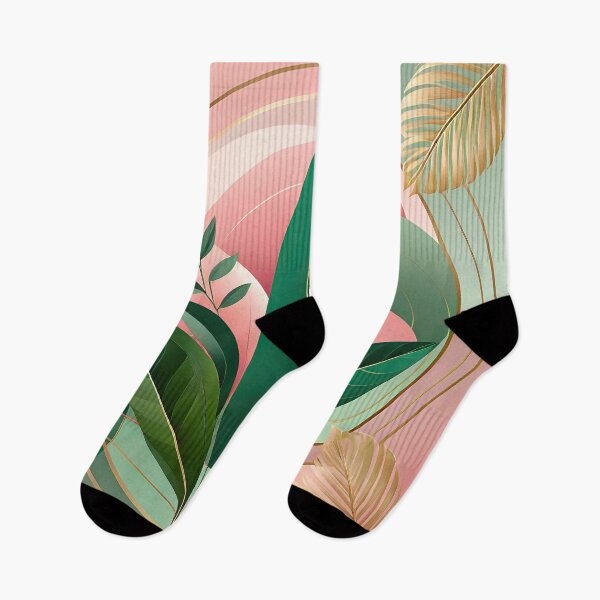 Item preview, Mid Century Botanical Retro Geometric Leaves  Florals  Pink Dark Green designed and sold by Prints and Lifestyle.