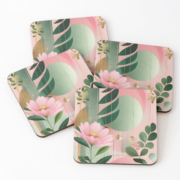 Item preview, Mid Century Botanical Retro Geometric Leaves  Florals  Pink Dark Green designed and sold by Prints and Lifestyle.