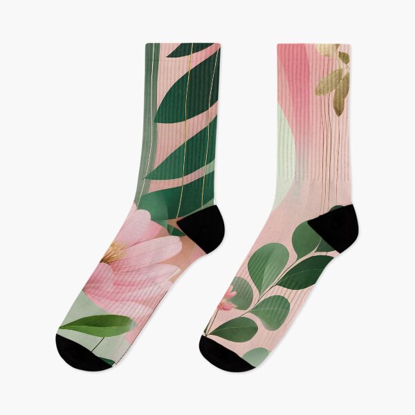 Item preview, Mid Century Botanical Retro Geometric Leaves  Florals  Pink Dark Green designed and sold by Prints and Lifestyle.