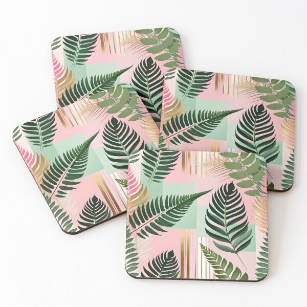 Item preview, Mid Century Botanical Retro Geometric Leaves  Florals  Pink Dark Green designed and sold by Prints and Lifestyle.