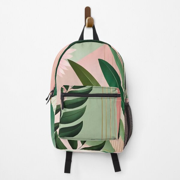 Item preview, Mid Century Botanical Retro Geometric Leaves Florals Pink Dark Green designed and sold by Prints and Lifestyle.