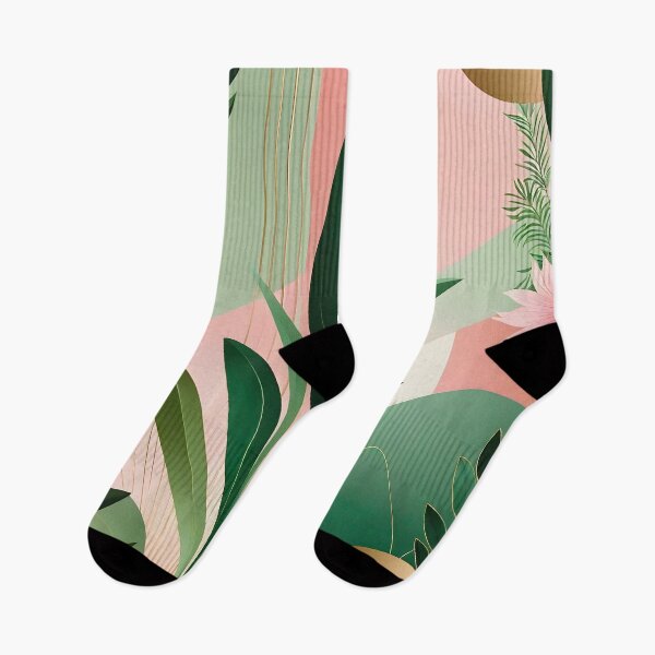 Item preview, Mid Century Botanical Retro Geometric Leaves  Florals  Pink Dark Green designed and sold by Prints and Lifestyle.