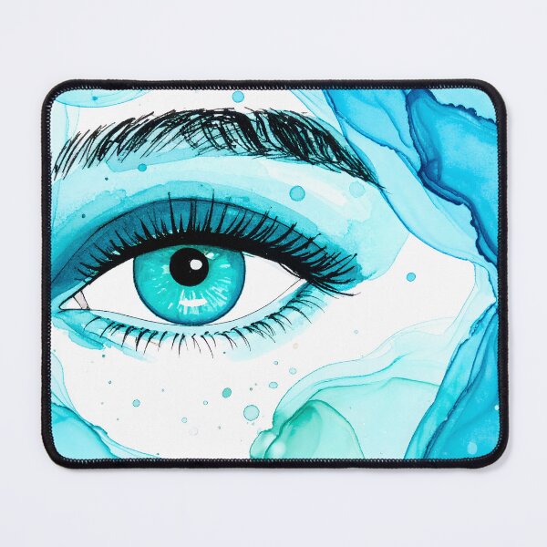 Item preview, An expressive watercolor painting of a young adult eye features vibrant turquoise and blue fluid art surrounding it designed and sold by homydesign.