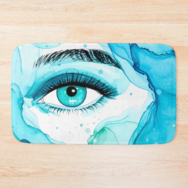 Item preview, An expressive watercolor painting of a young adult eye features vibrant turquoise and blue fluid art surrounding it designed and sold by homydesign.