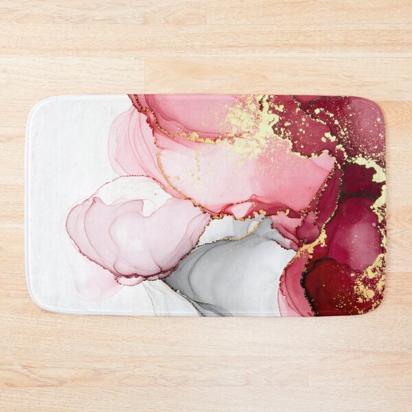 Item preview, An expressive abstract artwork featuring vibrant pink, deep red, and dark grey ink flows, highlighted with shimmering gold accents on a white background designed and sold by homydesign.