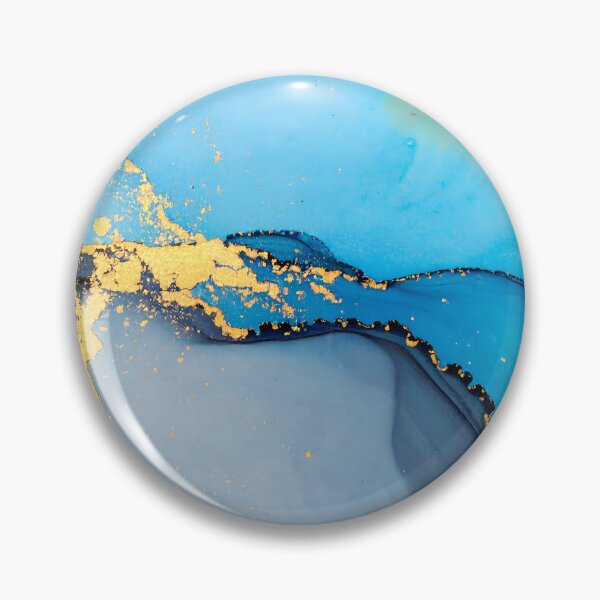 Item preview, An abstract artwork with swirling blue, grey, and peach alcohol inks, highlighted by shimmering gold accents designed and sold by homydesign.