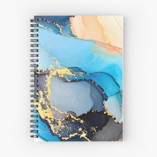 Item preview, An abstract artwork with swirling blue, grey, and peach alcohol inks, highlighted by shimmering gold accents designed and sold by homydesign.