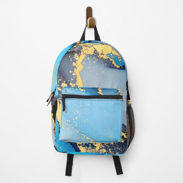 Item preview, An abstract artwork with swirling blue, grey, and peach alcohol inks, highlighted by shimmering gold accents designed and sold by homydesign.