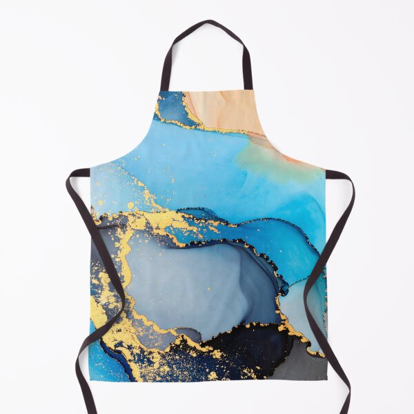 Item preview, An abstract artwork with swirling blue, grey, and peach alcohol inks, highlighted by shimmering gold accents designed and sold by homydesign.