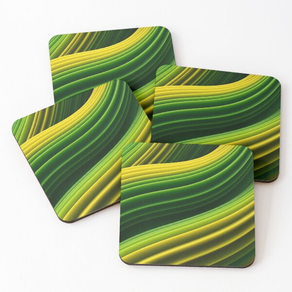 Item preview, An abstract artwork composed of flowing, parallel stripes in varying shades of green and yellow, creating a dynamic, layered effect designed and sold by homydesign.