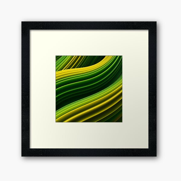 Item preview, An abstract artwork composed of flowing, parallel stripes in varying shades of green and yellow, creating a dynamic, layered effect designed and sold by homydesign.