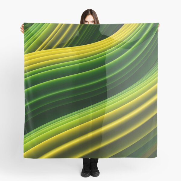 Item preview, An abstract artwork composed of flowing, parallel stripes in varying shades of green and yellow, creating a dynamic, layered effect designed and sold by homydesign.