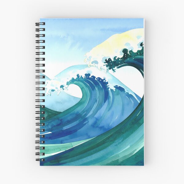 Item preview, A dynamic watercolor painting depicts a series of powerful ocean waves cresting and breaking under a bright blue sky designed and sold by homydesign.