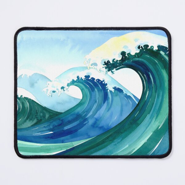 Item preview, A dynamic watercolor painting depicts a series of powerful ocean waves cresting and breaking under a bright blue sky designed and sold by homydesign.