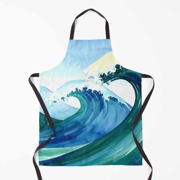 Item preview, A dynamic watercolor painting depicts a series of powerful ocean waves cresting and breaking under a bright blue sky designed and sold by homydesign.