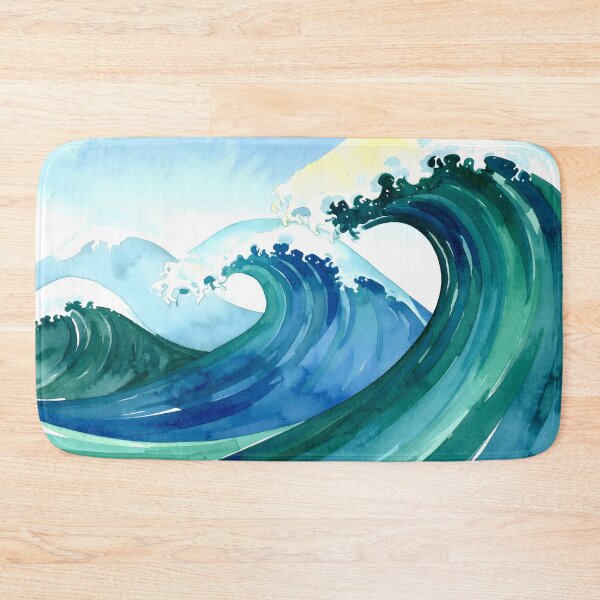 Item preview, A dynamic watercolor painting depicts a series of powerful ocean waves cresting and breaking under a bright blue sky designed and sold by homydesign.