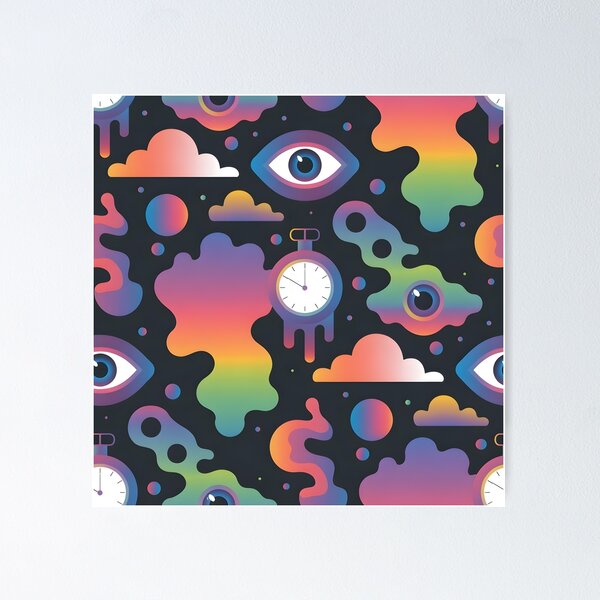 Item preview, Surrealistic Seamless Pattern – Dreamlike Floating Eyes & Melting Clocks designed and sold by subliman.